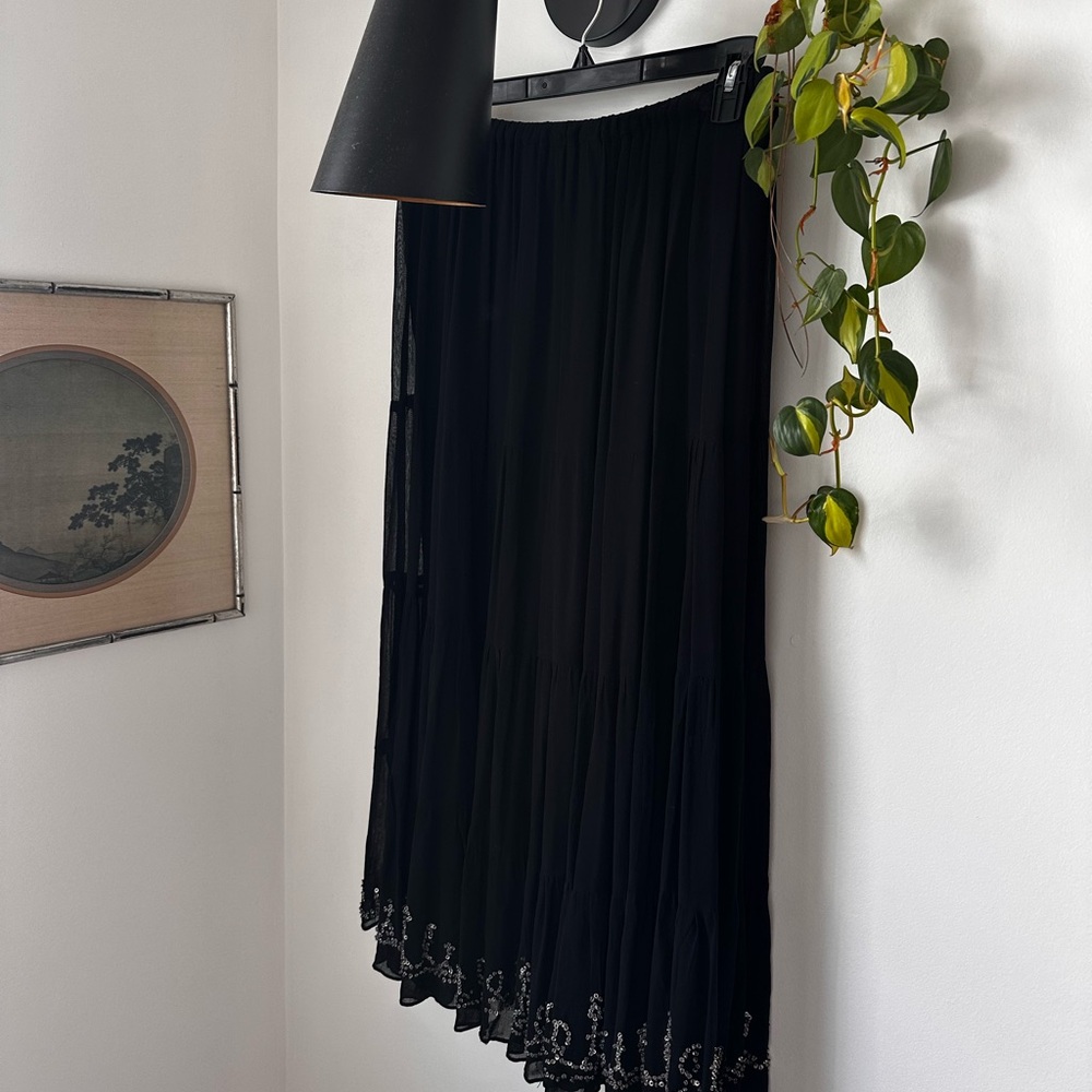 Lola Black Maxi Skirt with Silver Embroidered Sequin Detail